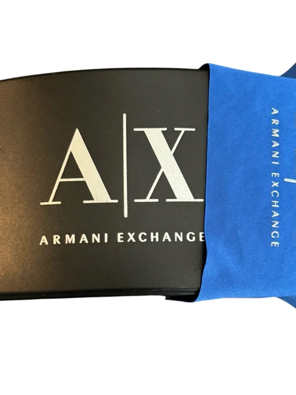 Armani Exchange HARD Sunglasses Shell Black CASE & CLOTH Blue Authentic Used